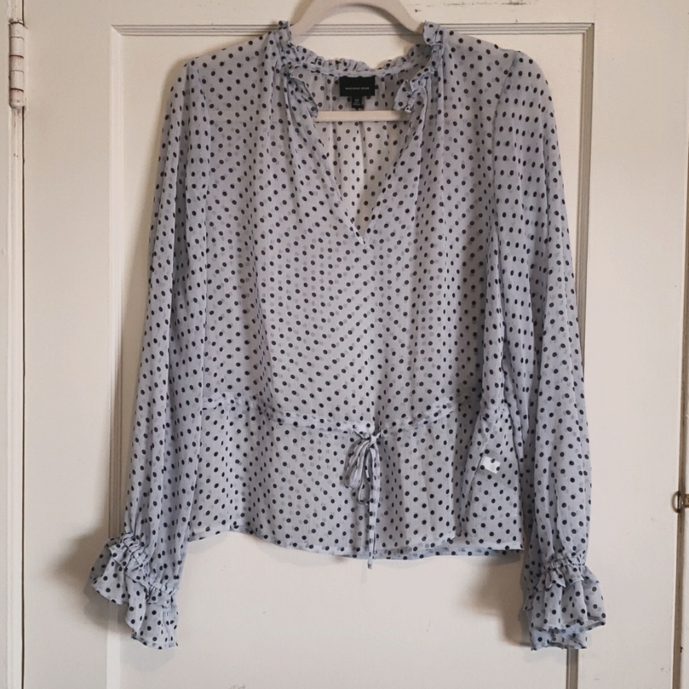 Light Blue and Black Dot Blouse